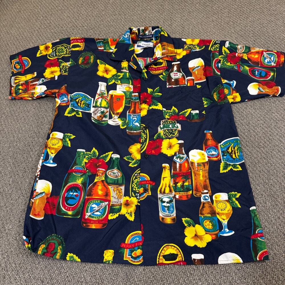 Tango Shirt Mens Size Small S Hawaiian Beer Bottle Button Front Short Sleeve